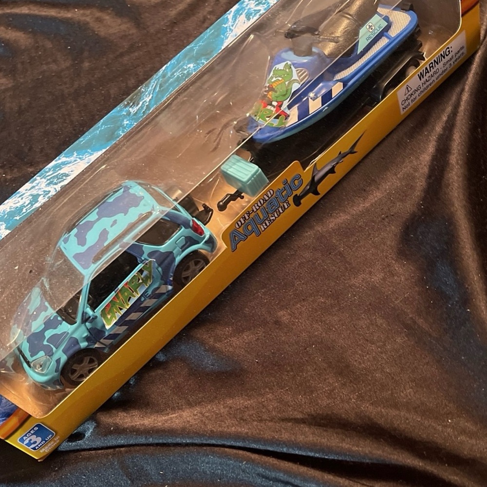 Blue Camouflage Toy Car and Boat Set